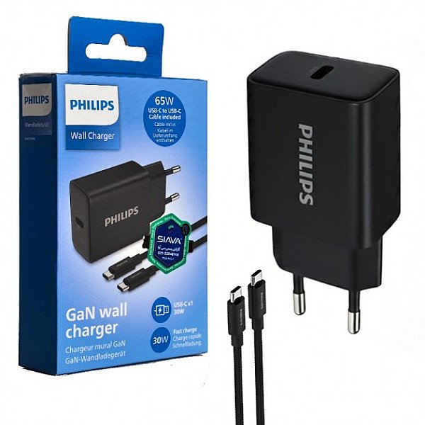 آداپتور 30 وات USB-C فیلیپس GaN به همراه کابل USB-C