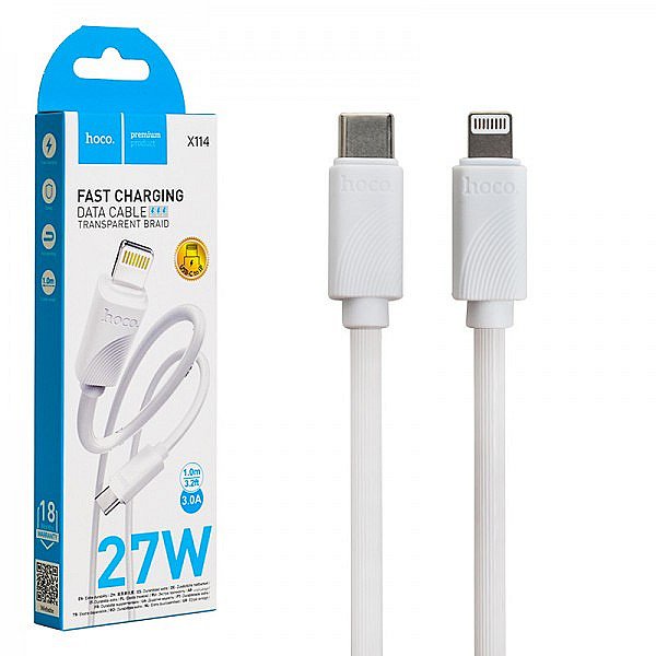 کابل شارژر سریع ۲۷ وات ۱ متری USB-C - USB-Lightning hoco  | Data Cable مدل X114